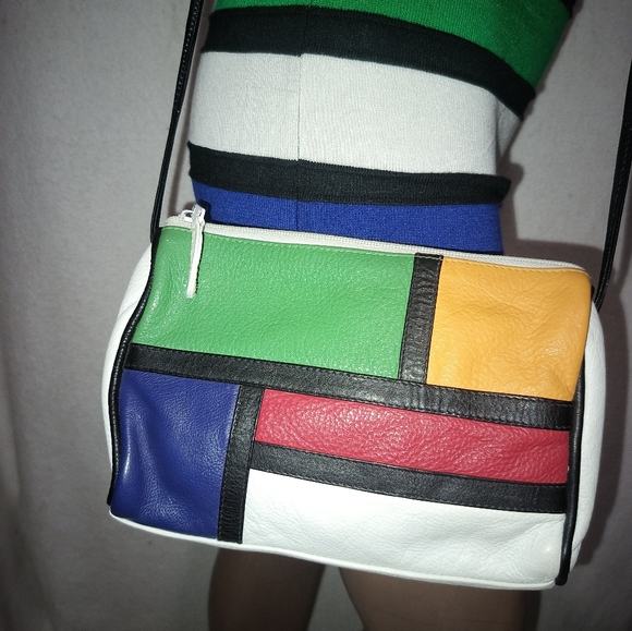 Unlisted Mondrian Multicolor Crossbody Leather Bag and Bongo Skirt Set. - Picture 3 of 16